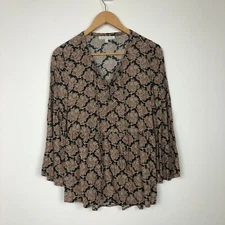 Daniel Rainn Women's Printed Long Sleeve Lace Up Top Shirt Boho Size Medium