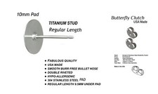 10mm - Titanium 9.5mm Stud Length - Clutch Options - Hypo-allergenic - Surgical