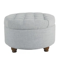 Home Decor | Button Tufted Woven Round Storage Ottoman | Ottoman with Storage...