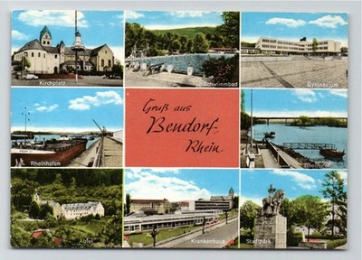 Postcard Bendorf on the Rhine/Rhine port/abbey +++
