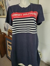 Tommy Hilfiger Women's 1X Navy Blue Striped T-Shirt Dress Excellent Condition