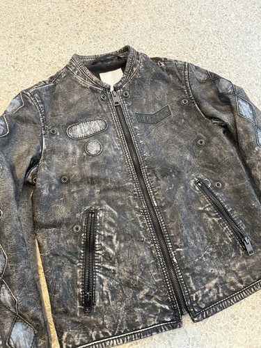 DIESEL JADEX Distressed Leather Jacket #78 faded biker jacket Boys 10 womens XS - Picture 4 of 15