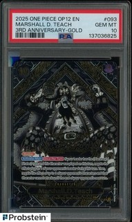 2025 One Piece OP12 EN 3rd Anniversary Gold #093 Marshall D Teach PSA 10