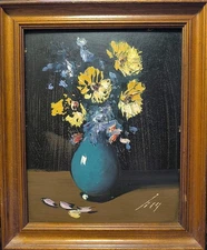 VINTAGE Expressionist Antiques Oil Painting FLOWERS Heavy Knife Impasto Textured