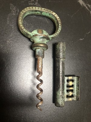 Vintage German Ladies Wine Bottle Key Corkscrew Skeleton Keys Bronze ...