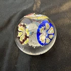 Vintage Murano Paperweight Pulegoso Italian Art Glass Flowers Millefiori 2.5”