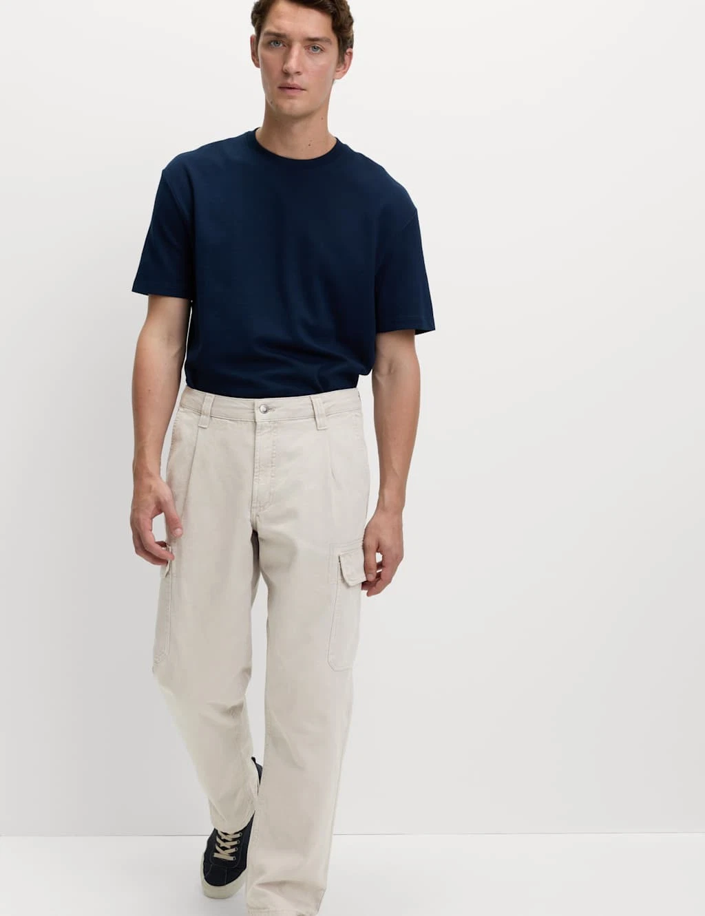 Marks & Spencer Mens Cotton Cargo Trousers in Stone - M&S