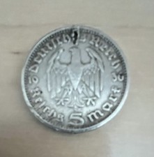 1936 Germany 5 Reichsmark 90% Silver Coin DAMAGED previously was a pendant? 