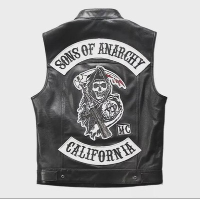 Mens Son Of Anarchy Jax Teller Vest Cosplay Charlie Redwood Leather Biker Vest