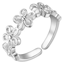 Sterling Silver Flower Ring Adjustable Classic Cocktail Party Women Jewelry
