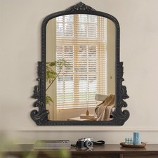 Lzuso Black Antique Arched Wall Mirror Baroque Ornate Carved Wood Frame 50x40cm