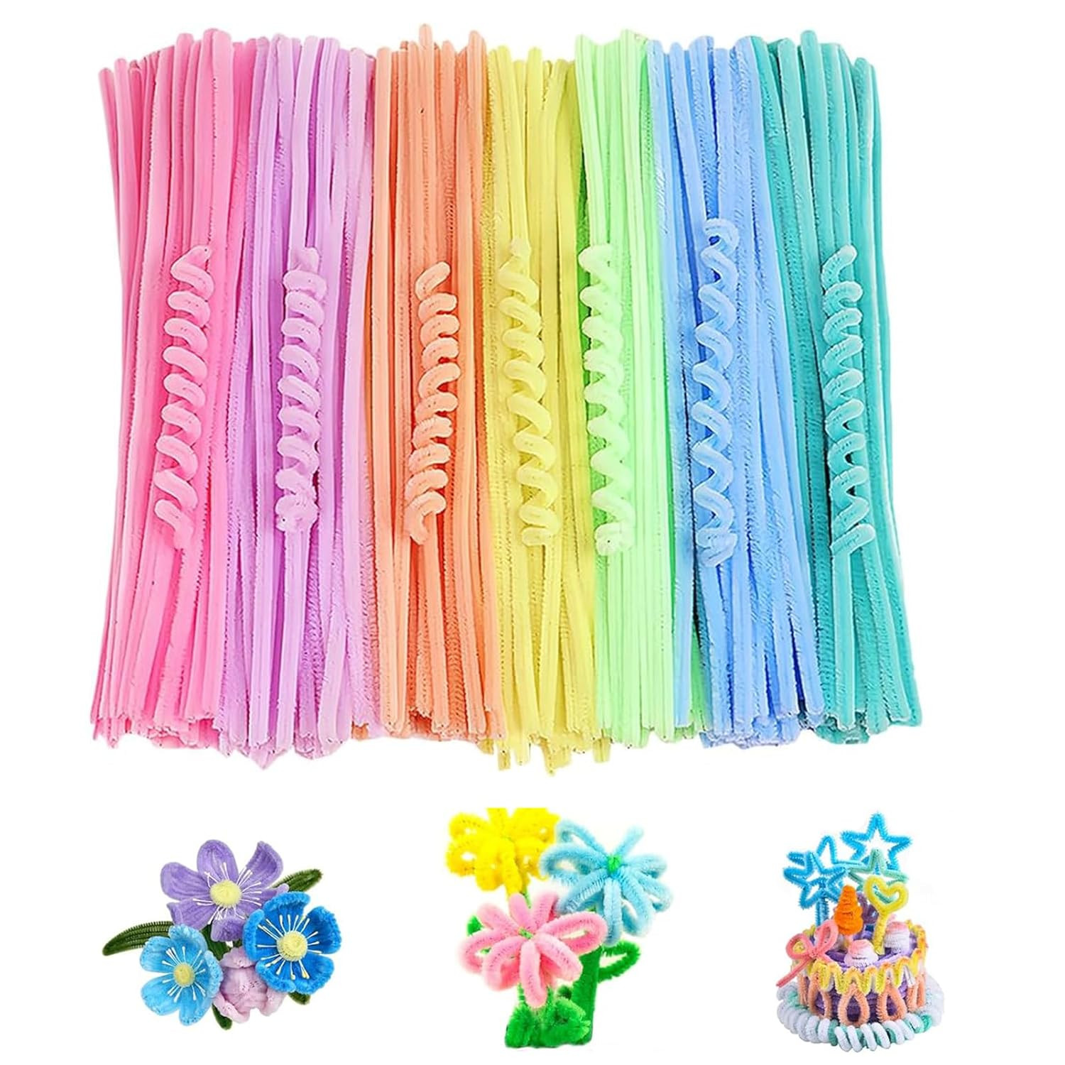 200 Pastel Pipe Cleaners for Craft Flowers DIY Pipe Cleaner Flower Kit,Flexible