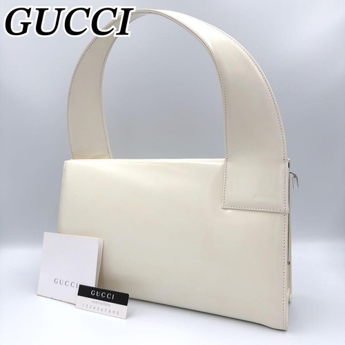 GUCCI Tom Ford Era White Leather Top Handle Bag Vintage Italy Silver Hardware