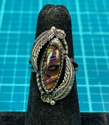 RBJ Native Signed Sterling Abalone Ring - Size 7