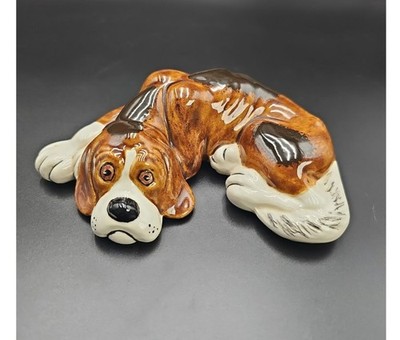 VTG Ceramic Lying Hound Dog Figurine Expressive Sad Droopy Face Beagle Basset