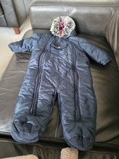 Marks and Spencer Baby snowsuit double zip Tartan lined, Size 3-6 months, navy