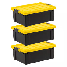 12 Gal. Heavy-Duty Stackable Storage Tote, Black with Yellow Lid Set of 3
