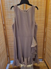 Nine West Dress Womens Size 16 Nude Silver Glitter Sleeveless Ruffle Stretch 