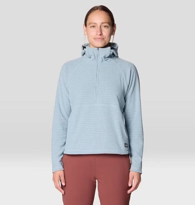 Mountain Hardwear Summit Grid Half Zip Hoody Women's Sweatshirt, Ice Shadow, Lar