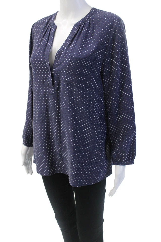 Blusa Joie para mujer de seda texturizada con cuello en V a lunares azul talla S Foto 2 de 4