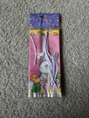 Vintage Happy Easter Bunny Rabbit Treat Bag New Bag Of 20 4''x9'' Plastic New Pink
