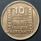 1947 France 10 Francs, AU or Better, Ex Details. Big Head, Short Leaves Variety — photo 2