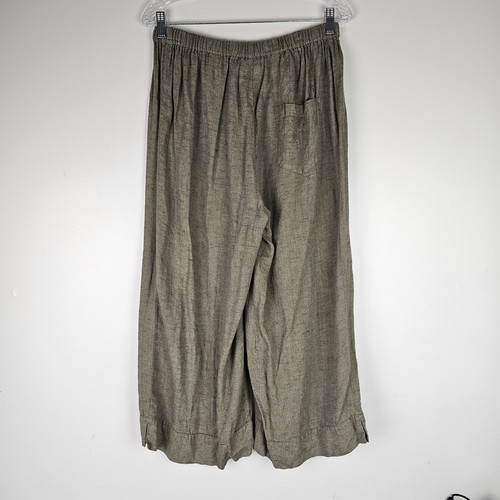 Flachs Damen hellbraun/grün fließende Caprihose Größe Small Lagenlook weites Bein - Bild 2 von 6