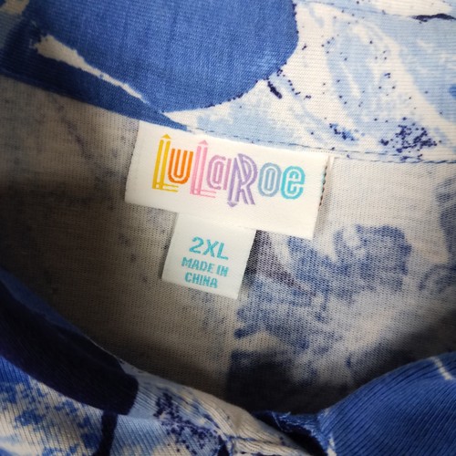 NEW Lularoe Ellie Dress Women's 2XL Blue Floral Button Front Belted Casual Midi - Picture 11 of 13