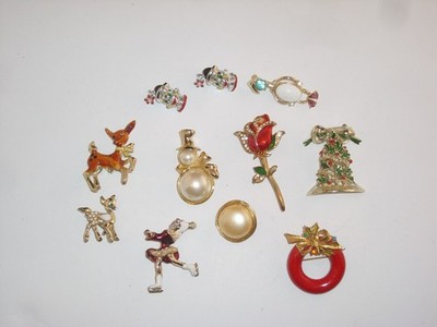 Lot of  11 Brooches, Christmas, Art, Gerrys, Marvella, Deer,  Clowns, Ice Skater