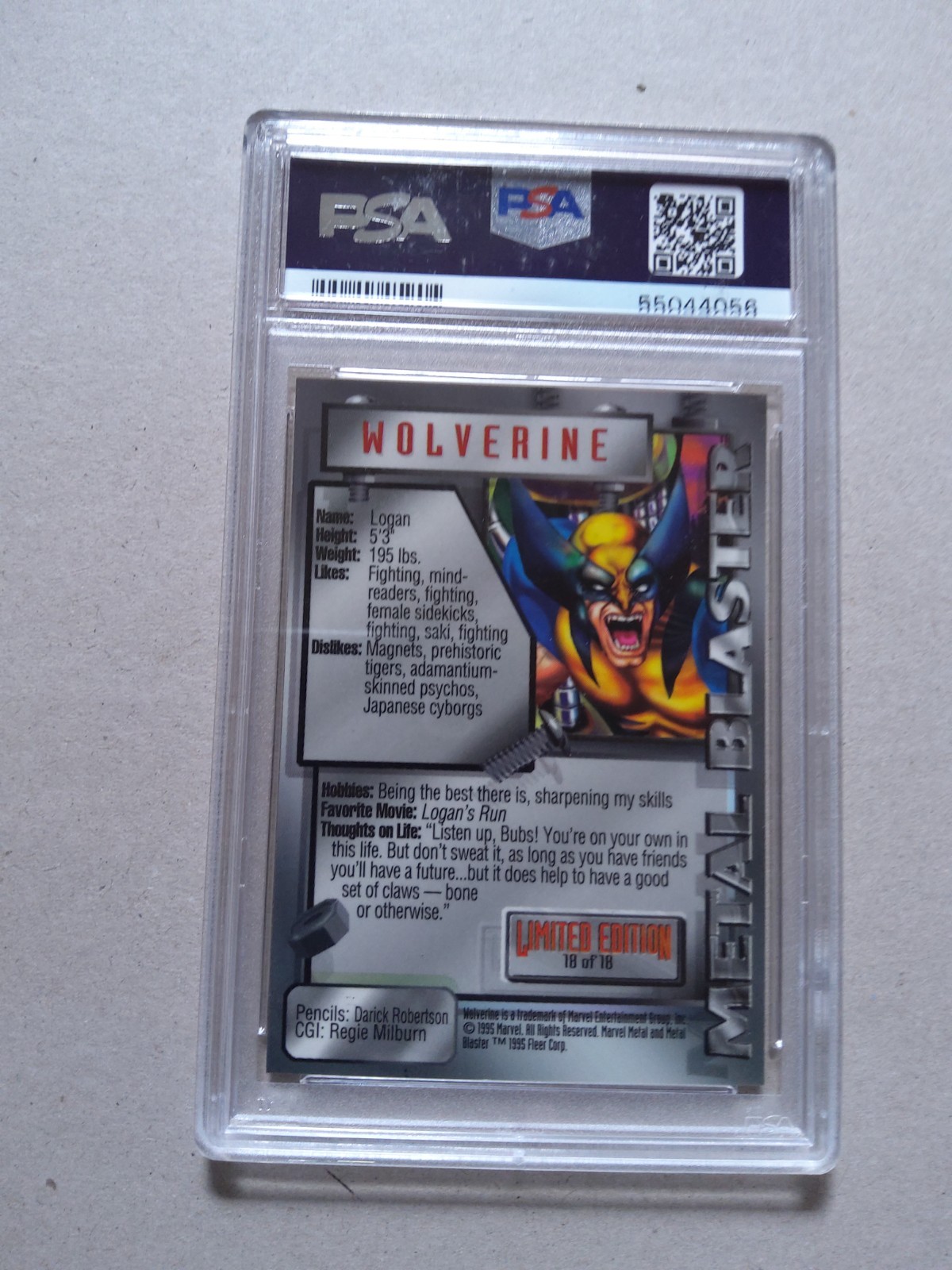 1995 Marvel Metal #18 METAL Blaster WOLVERINE PSA 9 view 5