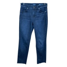 J Jill Denim Blue High Rise Straight Leg Jeans Dark Wash Raw Hem Womens Size 2