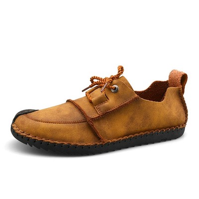 Men's Flats Walking Shoes Driving Outdoor Leather Lace Up Handmade Low-top Shoes