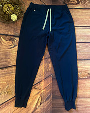 FIGS Technical Collection Scrub Jogger Pants L Navy Solid Knit Drawstring