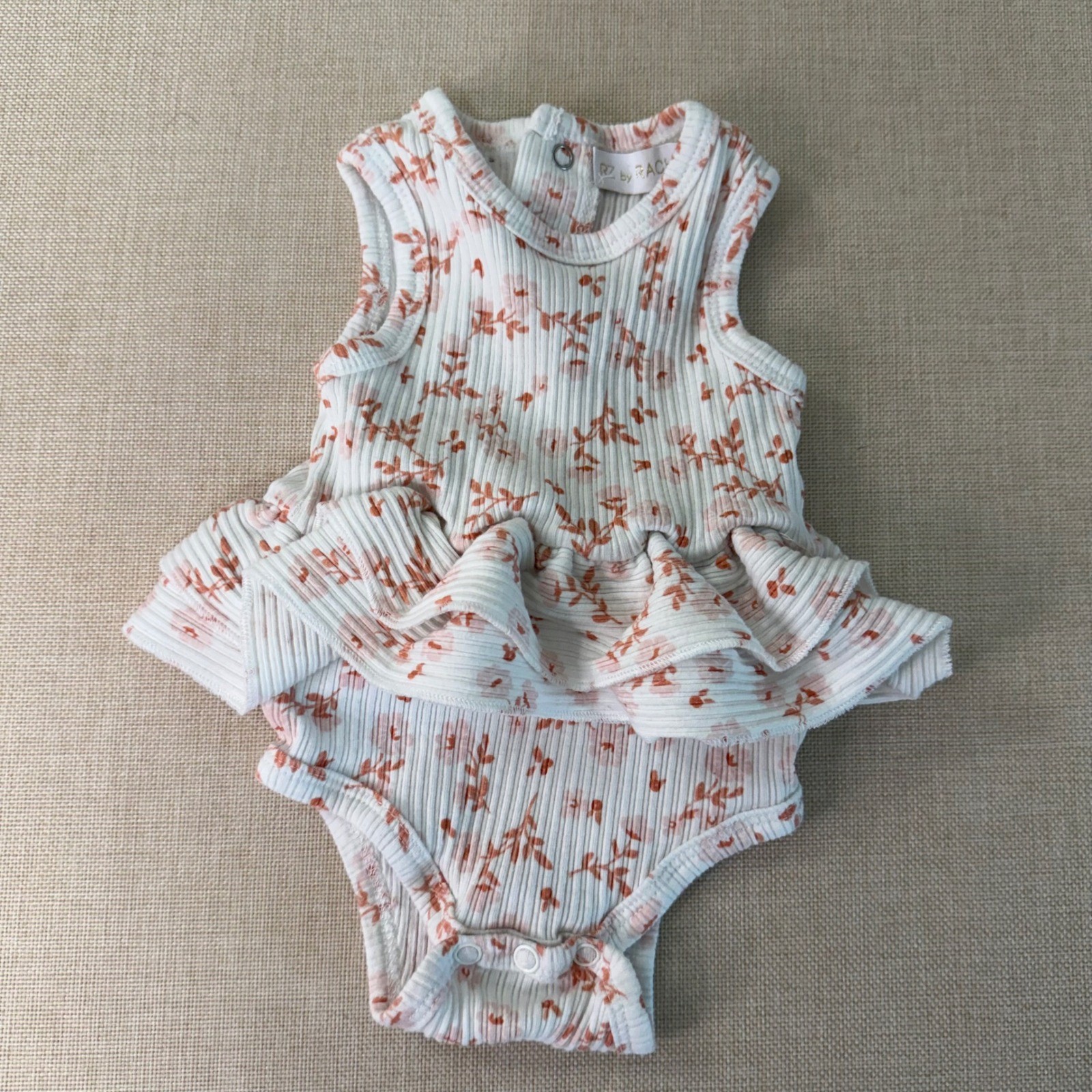 RZ by Rachel Zoe Baby Girls Floral Ribbed Peplum Sleeveless Bodysuit 3-6 Months