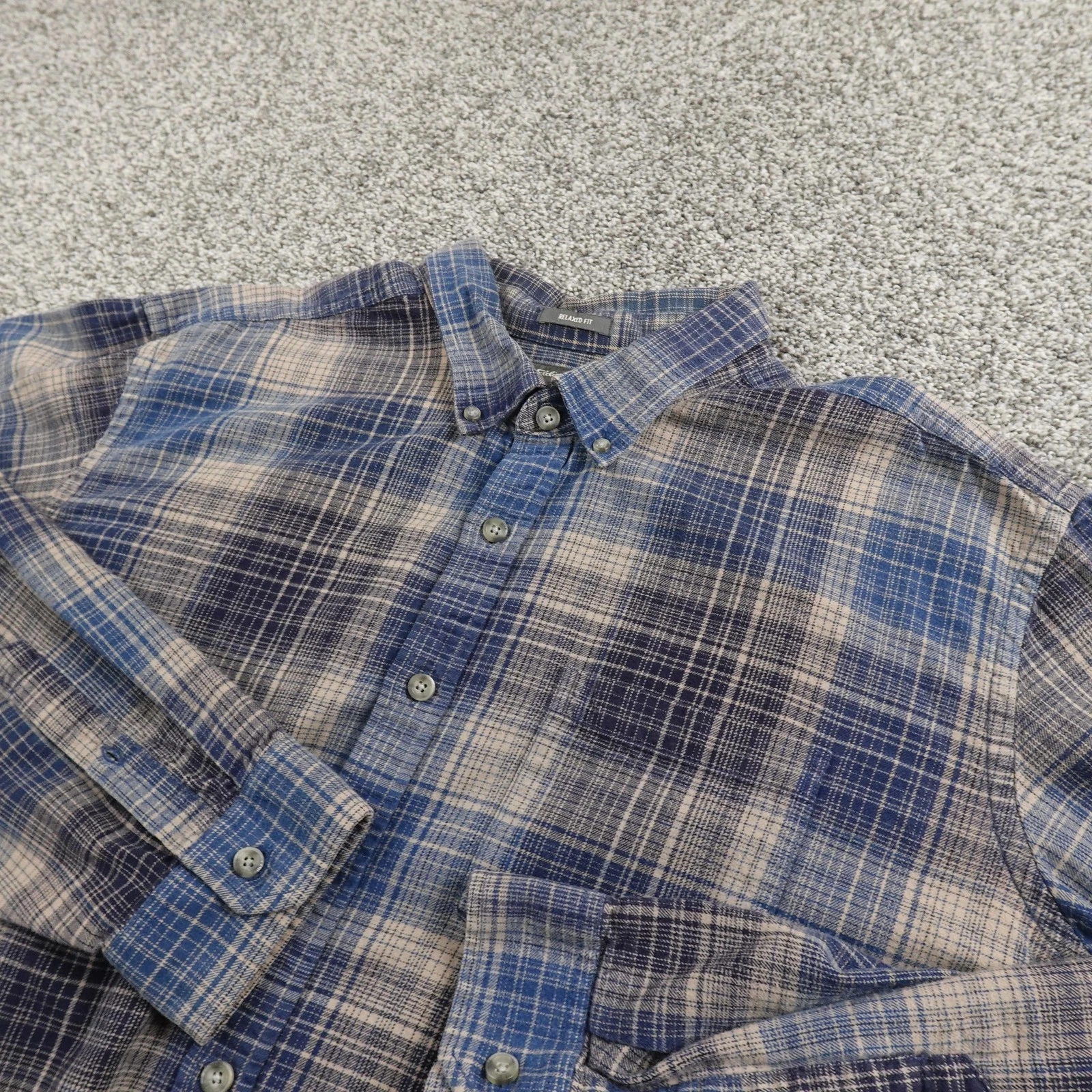 Eddie Bauer Shirt Mens XLT Blue Plaid Flannel Button Up Long Sleeve Outdoor Hike