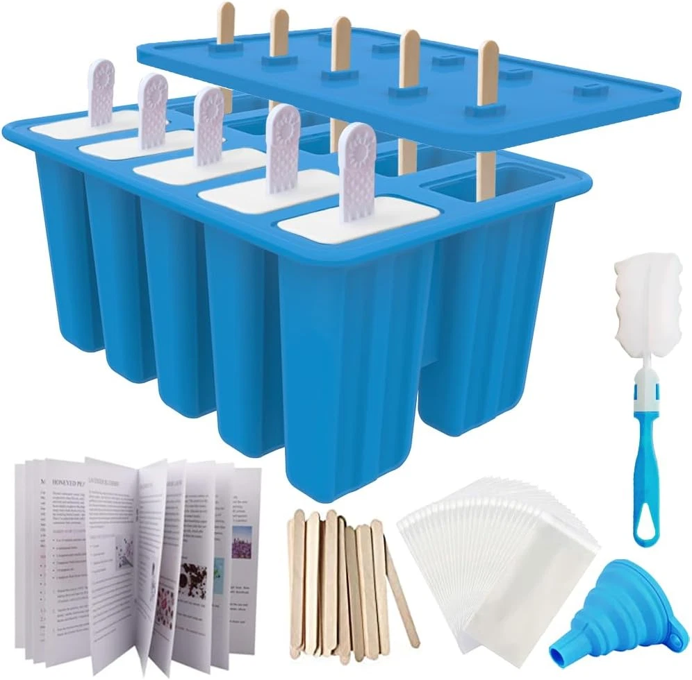 Homemade Popsicle Molds, 10-Cav Non-BPA Silicone Ice Pop Maker, with 50 Sticks,