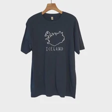 Iceland T-Shirt Earth Positive Climate Neutral Brand Navy Blue Large NEW NWOT 
