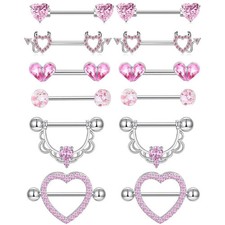 TIANCI FBYJS 6 Pairs Nipple Rings Surgical Stainless Steel 14g, pink