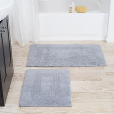 Cotton Bath Mat Set- 2 Piece 100 Percent Cotton Mats- Reversible Soft Absorbent