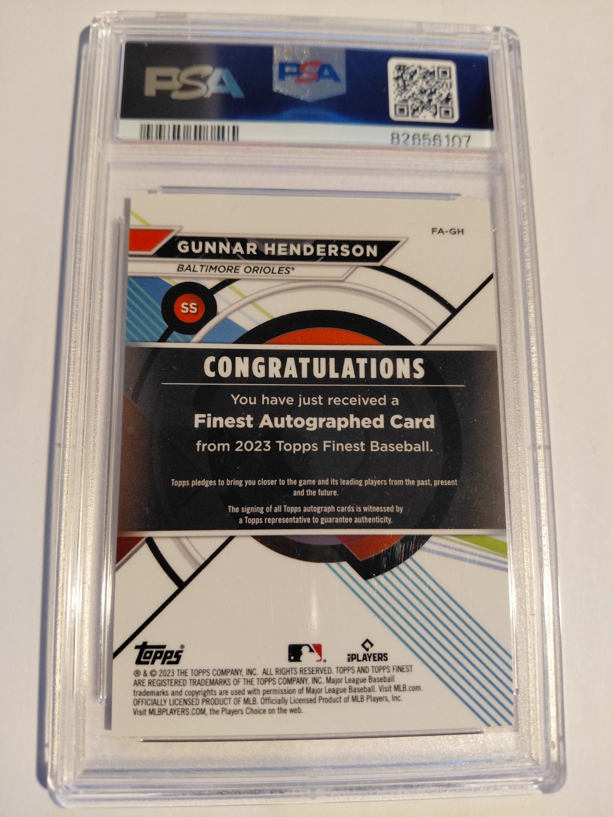 PSA 10 2023 Topps Finest Auto Gunnar Henderson #FA-GH Gold Refractor /50 RC view 2