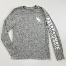 Abercrombie Kids Boys Sweater 11/12 Gray Marled Moose Logo Applique Sleeve