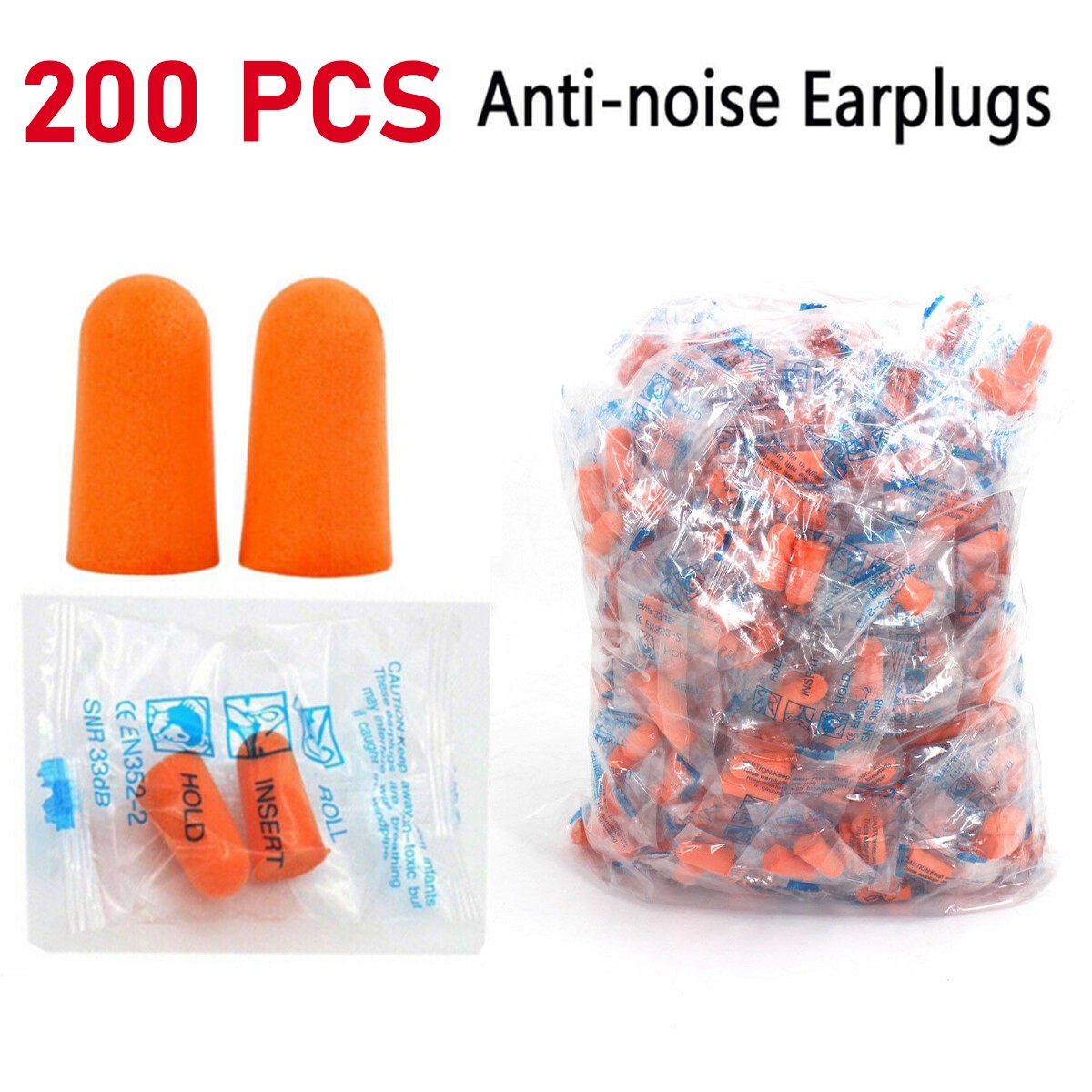 200/400x Ear Plugs Lot Bulk soft Orange foam sleep travel noise shooting earplug
