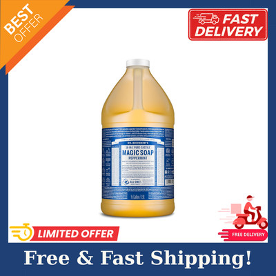 Dr. Broner s- Pure-Castile Magic Liquid Soap (Peppermint 64,oz), Non GMO, Vegan