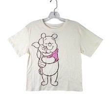 Disney Winnie the Pooh T Shirt Juniors XS Cream Piglet Hugging Tee Top Womens