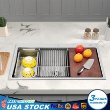 New 33"x22" Single Bowl Undermount Workstation Kitchen Stainless Steel Sink SALE