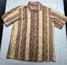 VTG Blue Hawaii Hawaiian Shirt Tribal Print Cotton Camp Sz Medium Resortwear