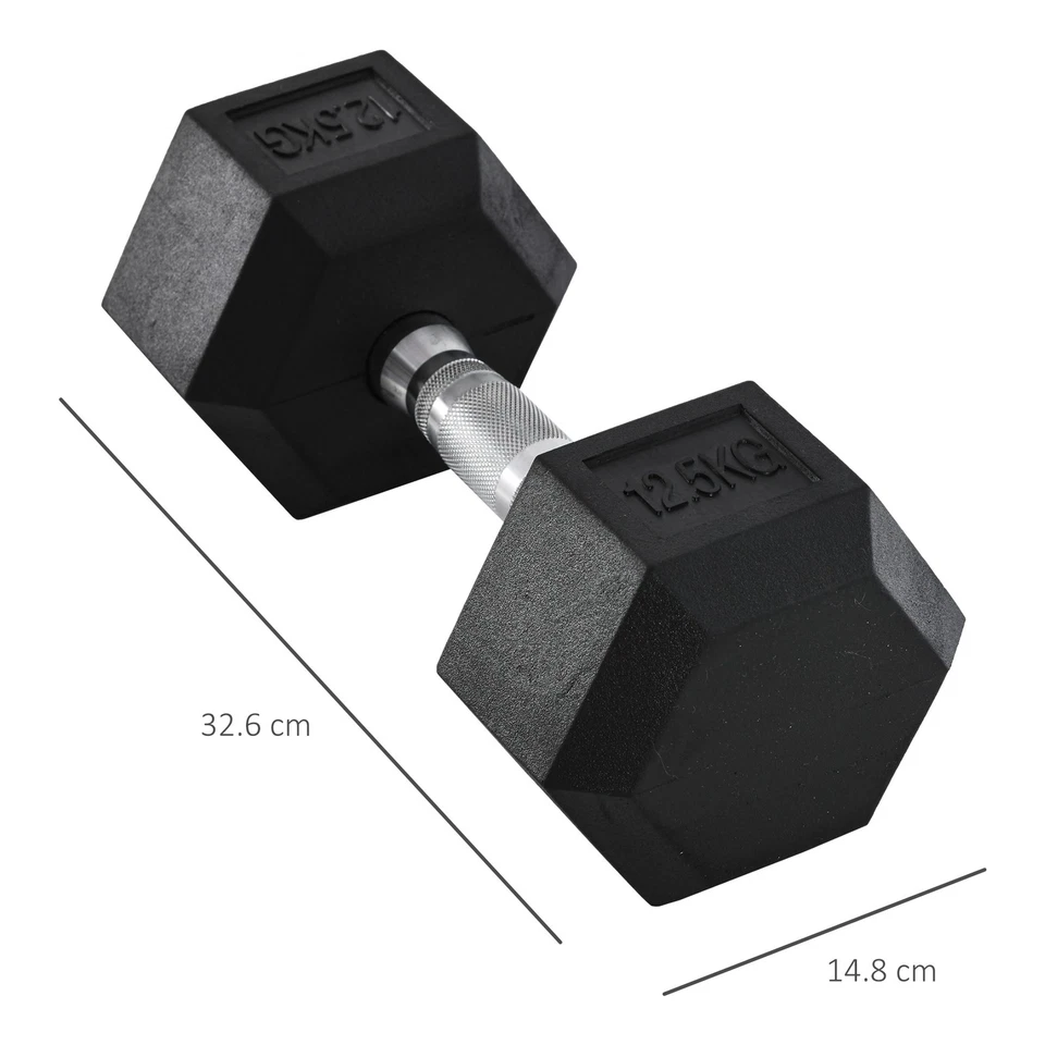 HOMCOM 12.5KG Single Rubber Hex Dumbbell Portable Hand Weights for Home Gym, photo 3 of 5