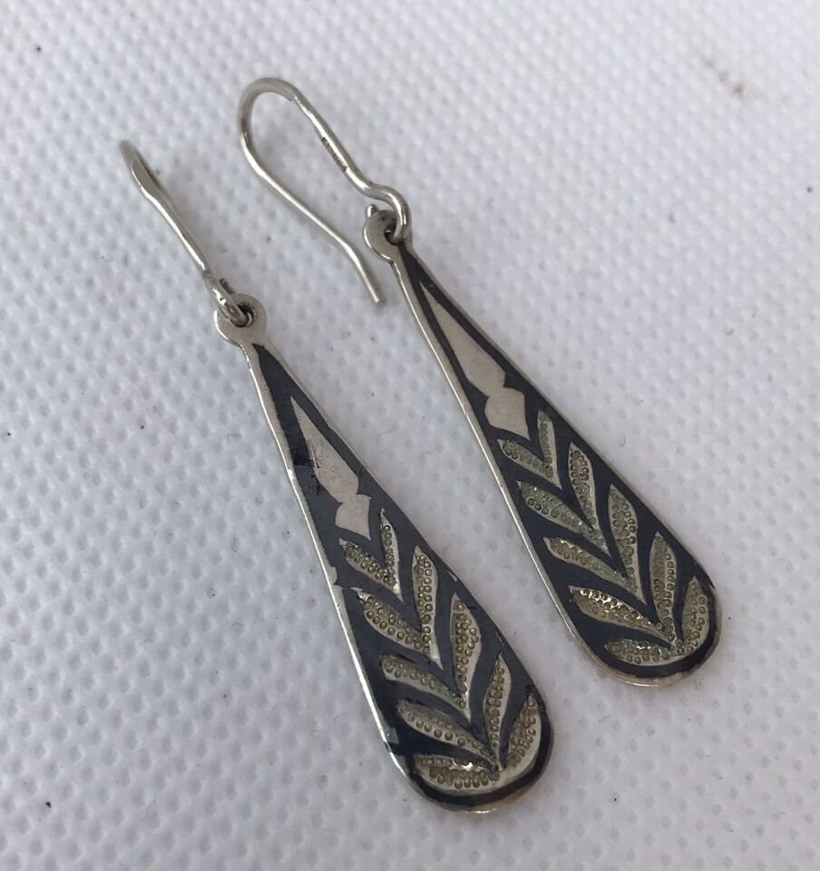 Vintage USSR Silver 875 pr Niello Kubachi Women's Jewelry Chic Earrings 4.3 gr Prawdziwy standard