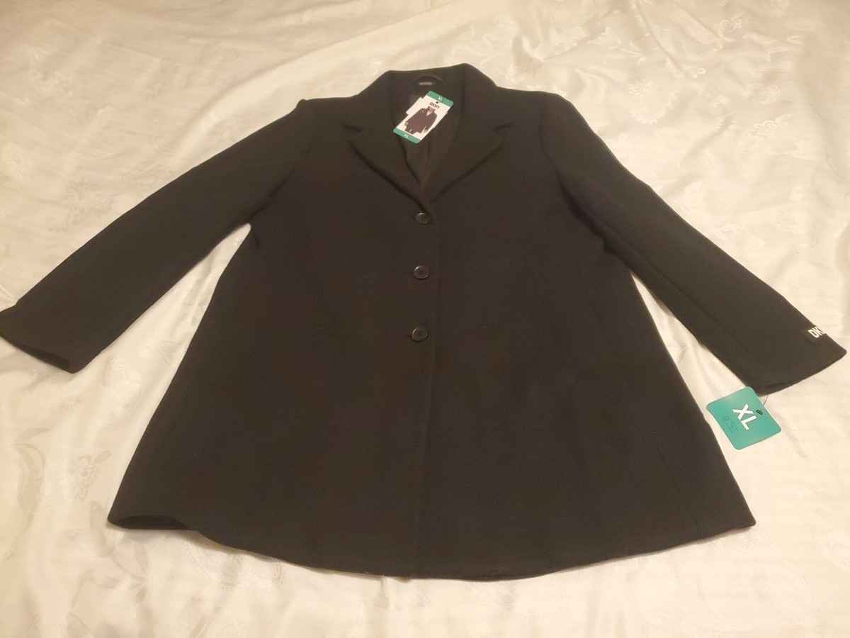 DKNY Womens Ladies Wool Blend Black Jacket Mid Length Coat NEW