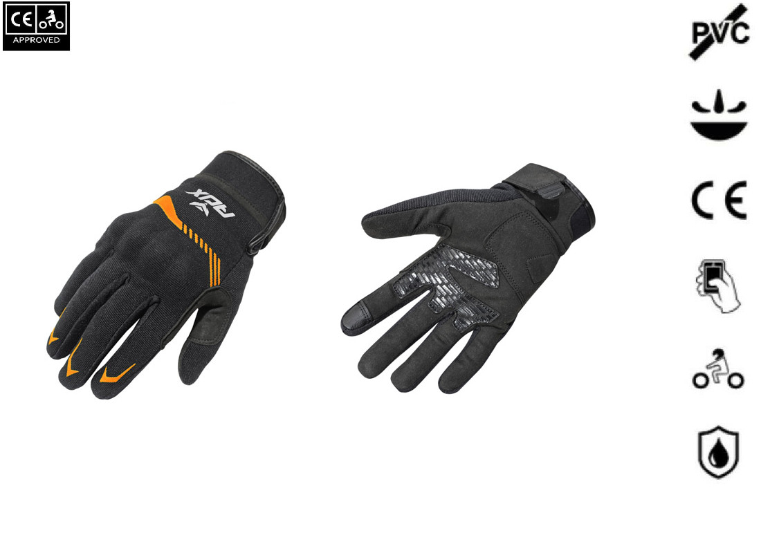 Gants moto ADX été homologués EN 13594 protection coquée noir orange